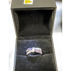 Sparkling Bow Ring Amethyst Diamond Accents Sterling Silver Women's‎ Size 7.5